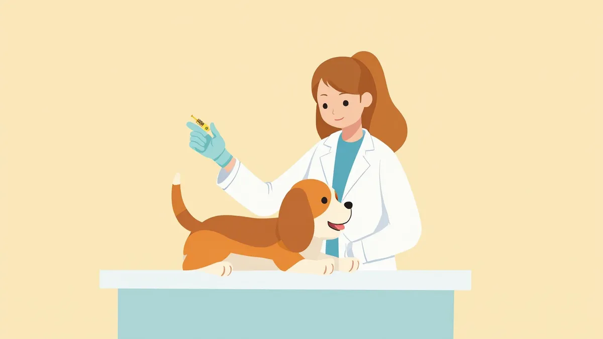 수의사가 강아지에게 주사제를 준비하는 모습