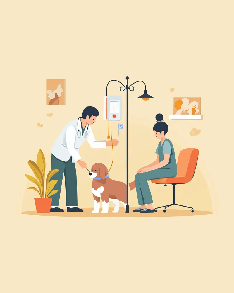 동물병원에서 수액 치료를 받고 있는 강아지