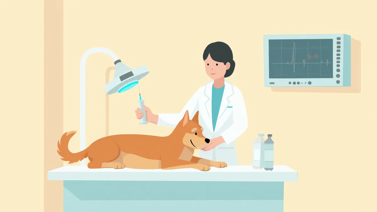 수의사가 수술 중 진통제를 준비하는 모습