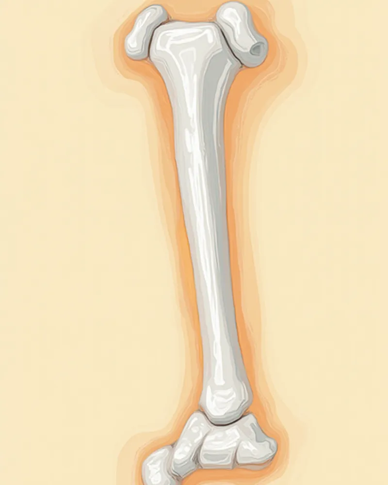 뼈 플레이트와 나사로 고정된 강아지 대퇴골 골절 수술 일러스트