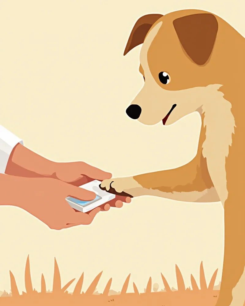 야외에서 강아지 발 상처를 소독하는 손