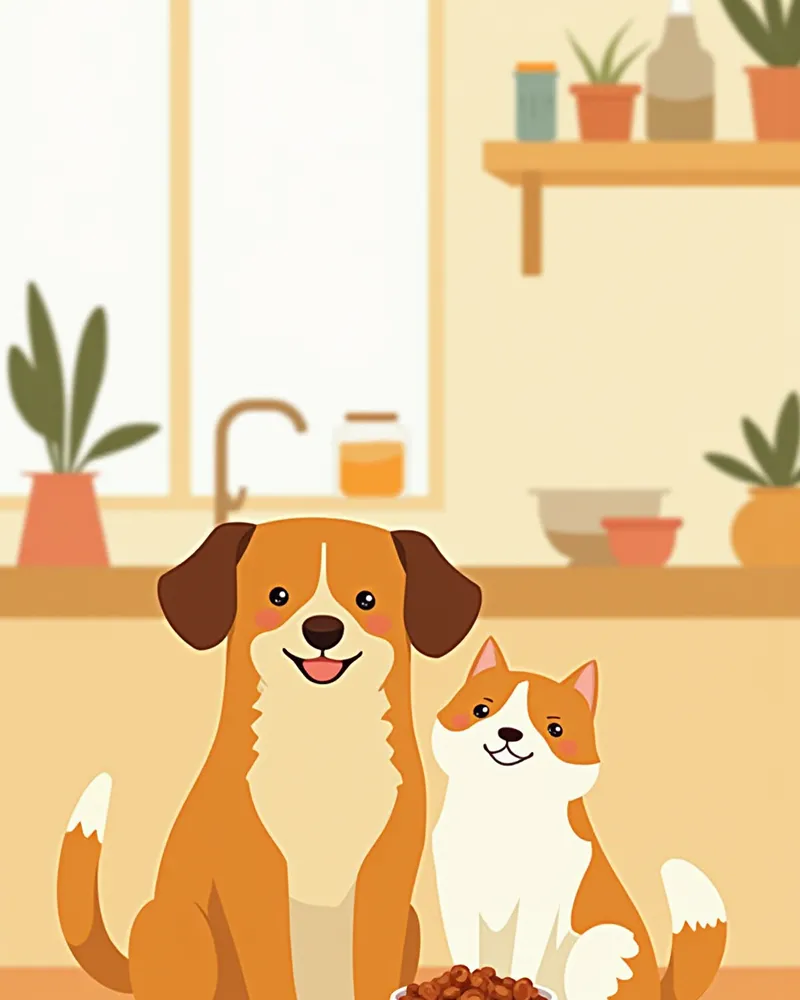 오븐베이크 사료를 앞에 둔 반려견과 반려묘