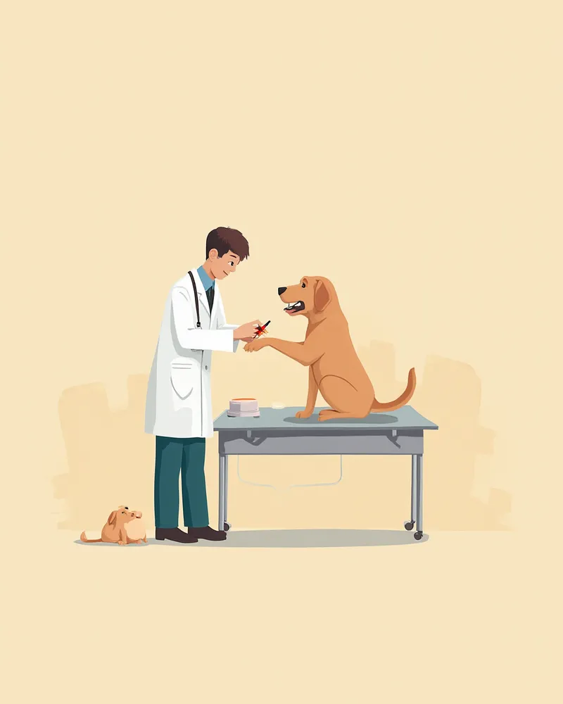 동물병원에서 혈액 채취 중인 강아지