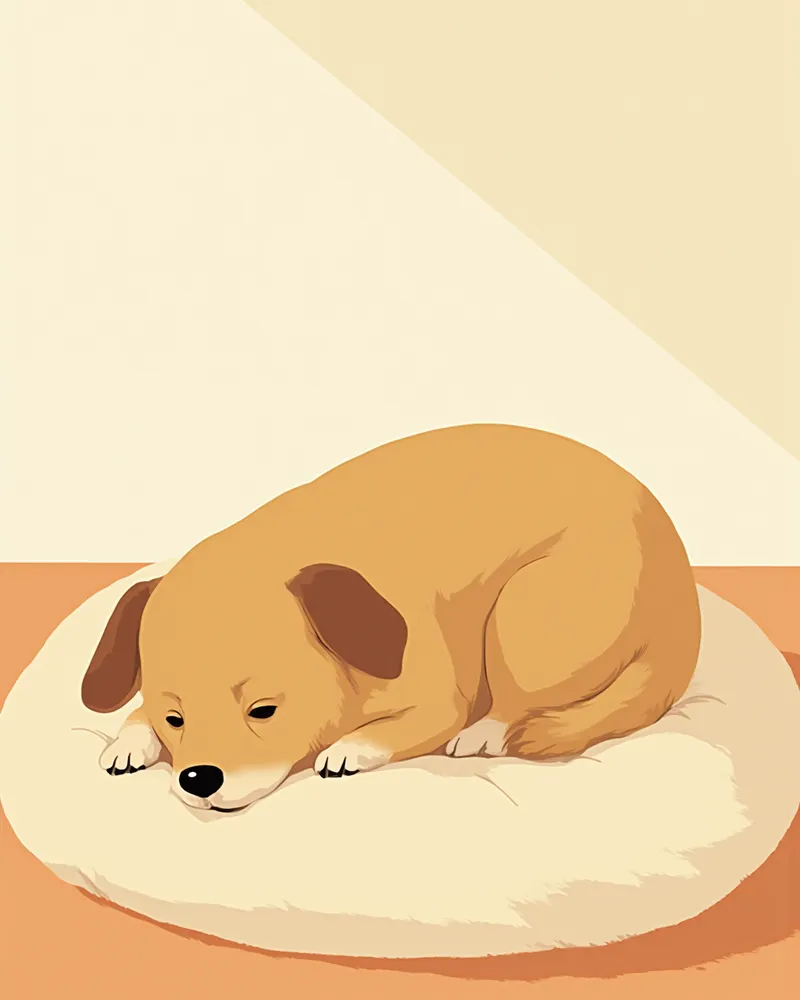 웅크린 자세로 쉬고 있는 반려동물의 통증 신호