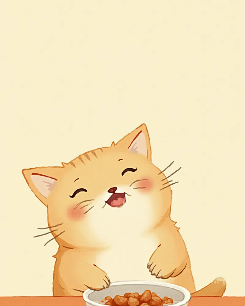 소량의 부드러운 음식을 먹는 노령묘