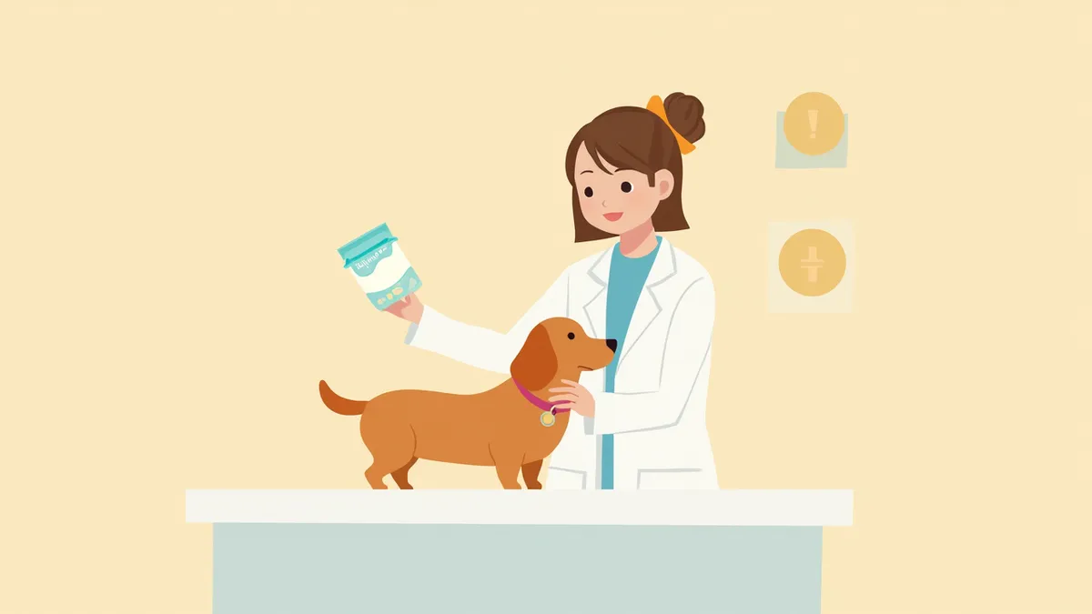 동물병원에서 SNAP 검사 카트리지를 확인하는 수의사와 강아지