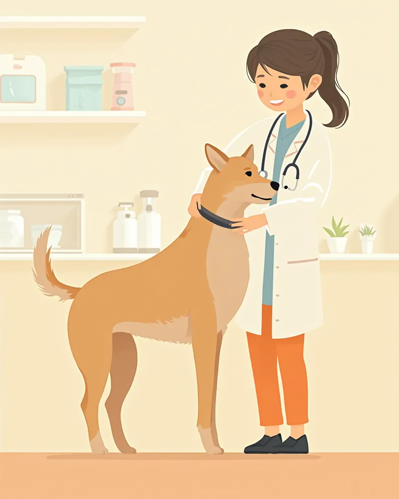 강아지 피부와 피모를 진찰하는 수의사