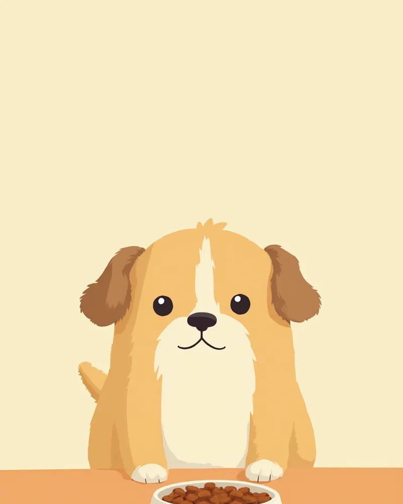 균형 잡힌 사료 그릇 옆에 있는 작은 강아지