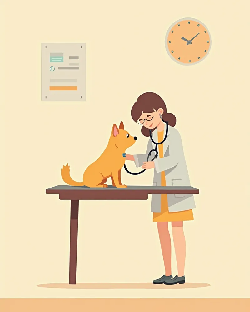 파피용의 심장을 청진하는 수의사