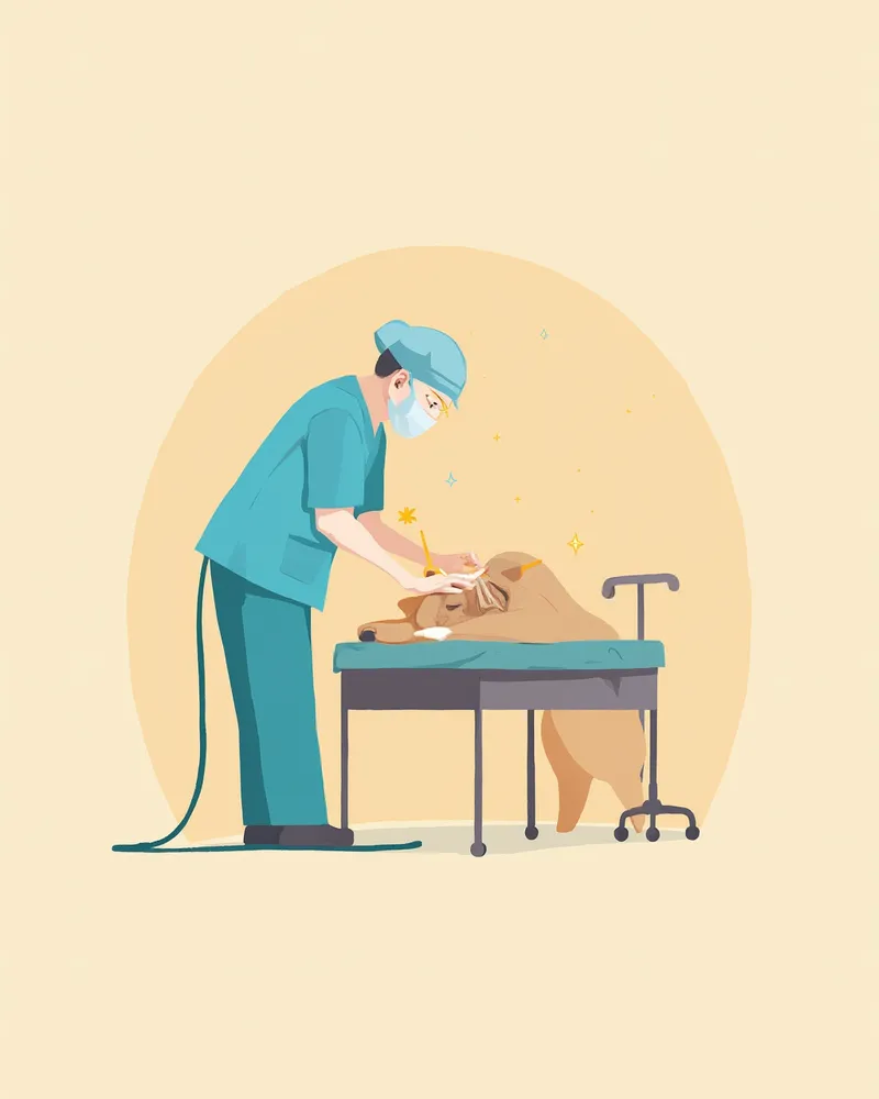 수의사가 강아지 간 절제 수술을 단계별로 진행하는 모습