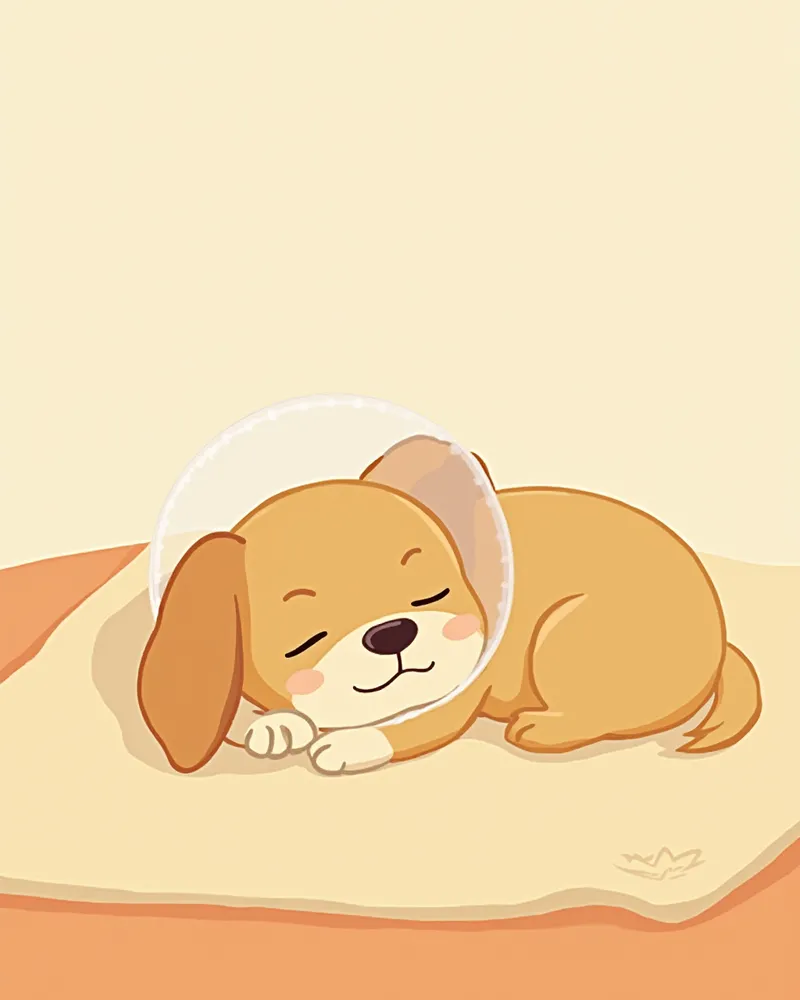 수술 후 집에서 회복 중인 강아지