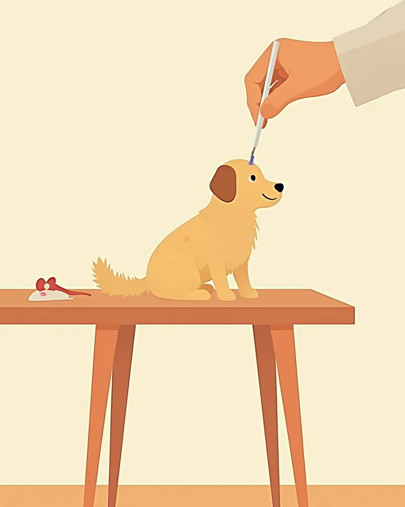 수의사가 강아지 분변 샘플을 채취하는 모습