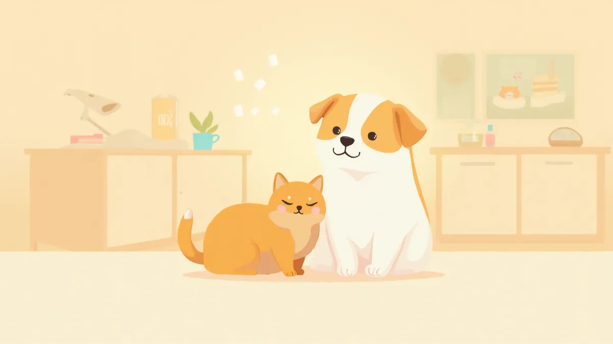 PCR검사를 위해 샘플을 채취하는 강아지와 고양이 일러스트