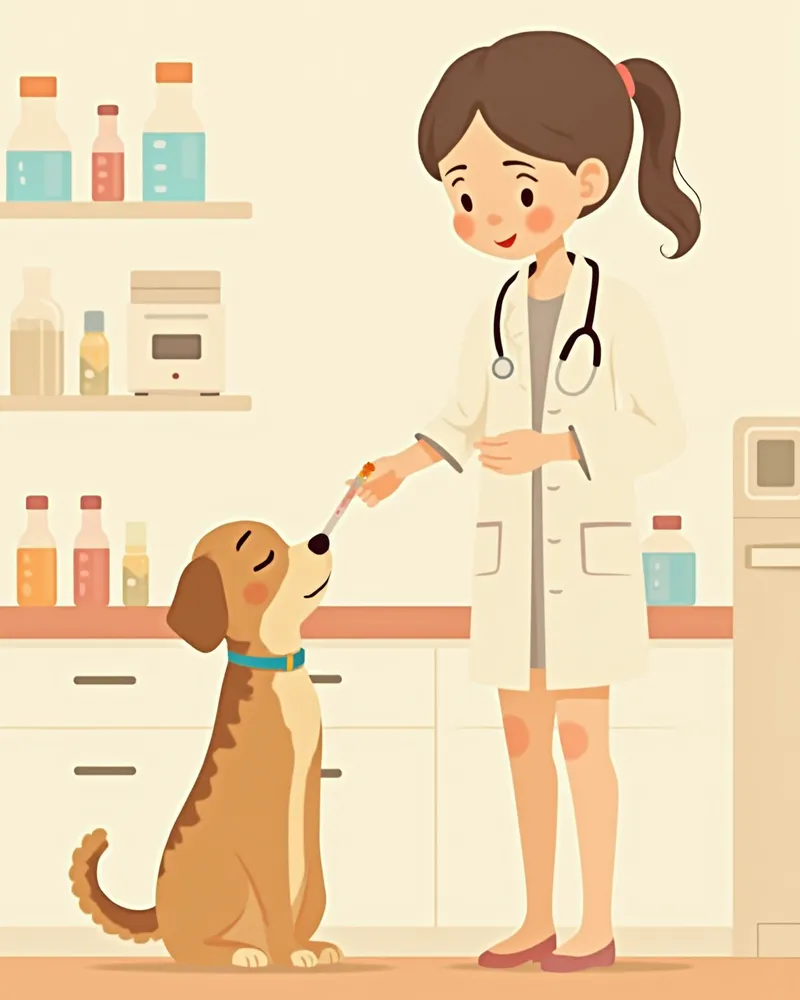 수의사가 강아지에게 PCR 검사용 샘플을 채취하는 모습