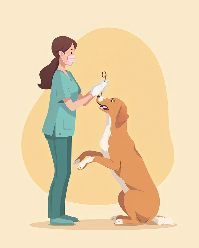 수의사가 강아지 코에 국소 치료를 해주는 모습