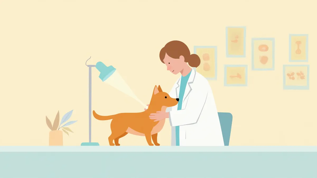 수의사의 진찰을 받고 있는 강아지