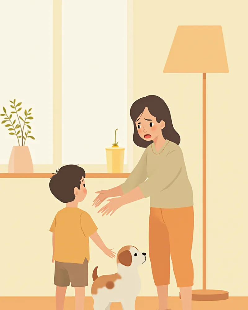 강아지의 항문 주변을 살펴보는 보호자