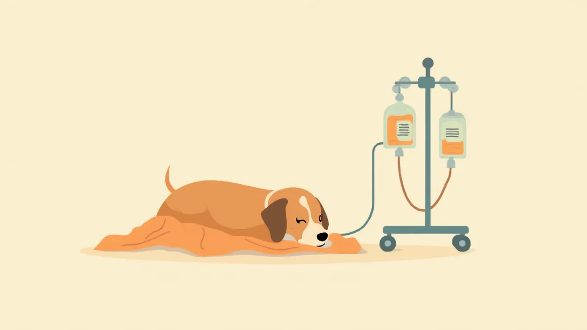 복막투석 치료를 받고 있는 강아지