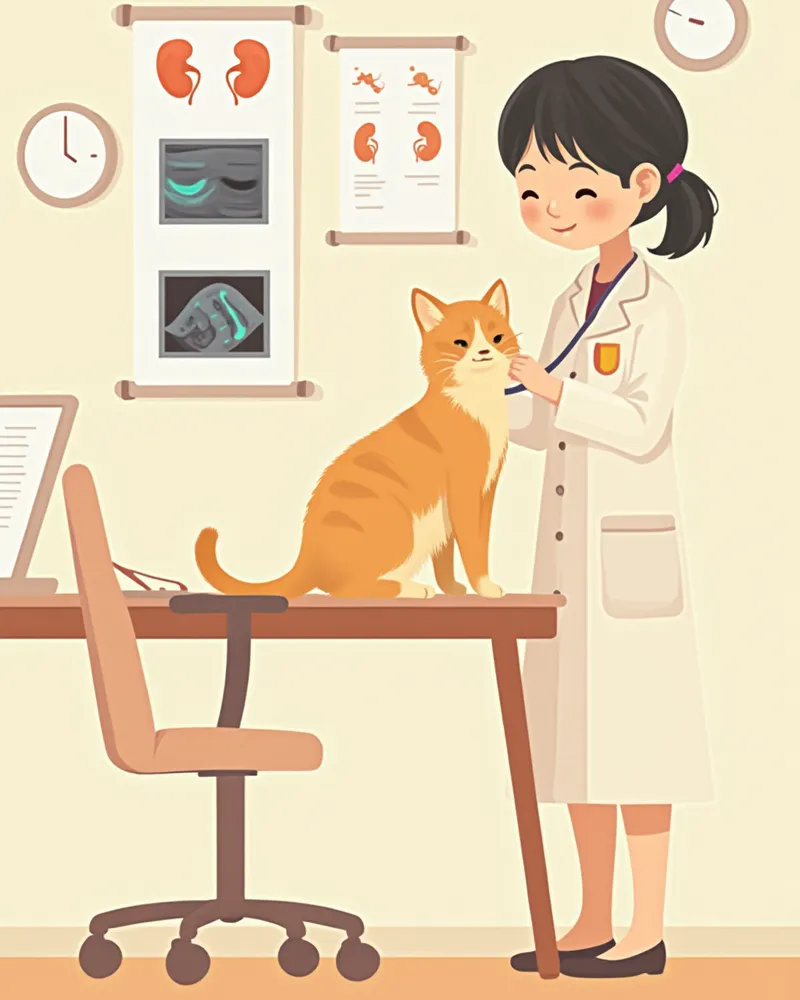 신장 질환 검사를 받는 고양이