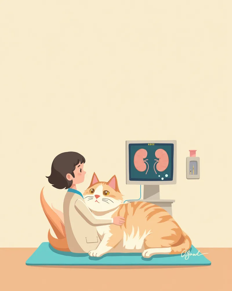 신장 초음파 검사를 받고 있는 페르시안 고양이