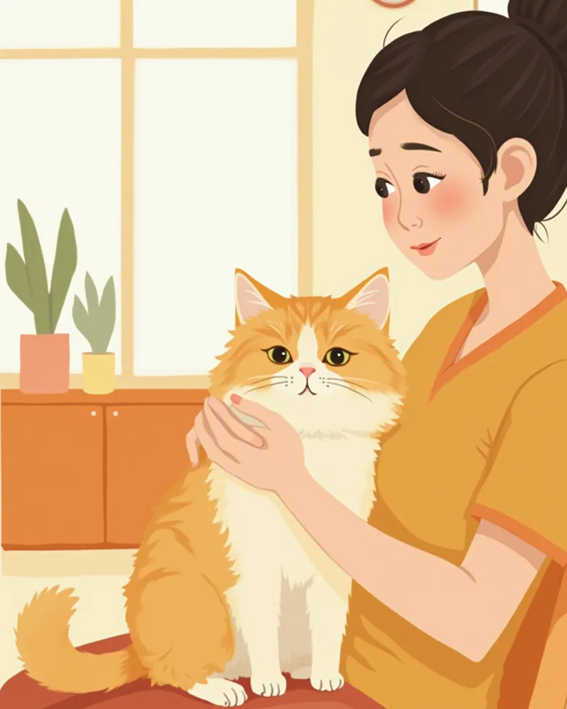 보호자 품에 안겨 동물병원에서 진료를 기다리는 페르시안 고양이