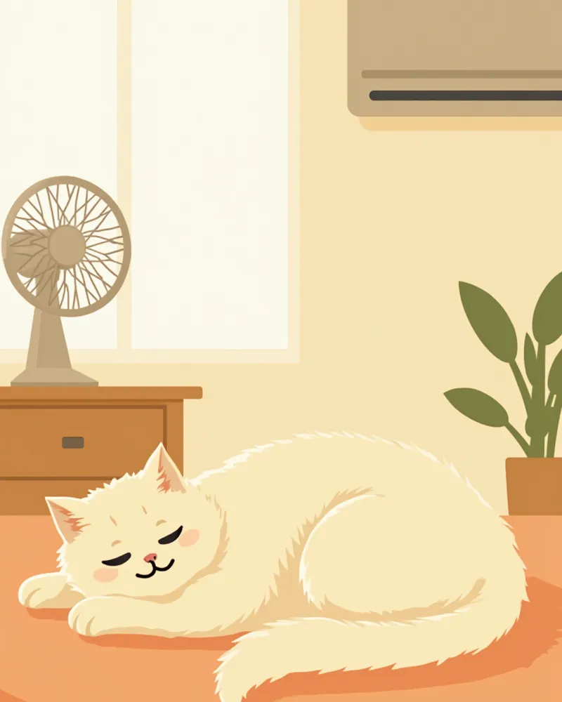 시원한 실내에서 편안하게 쉬는 페르시안 고양이