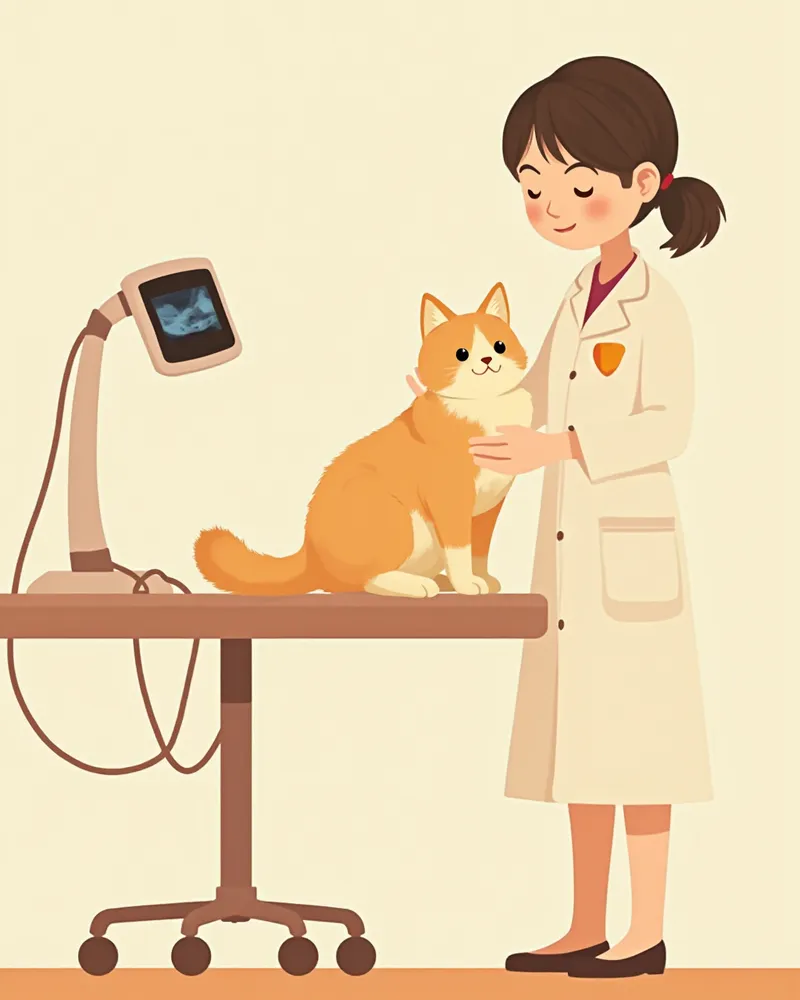 동물병원에서 초음파 검사를 받고 있는 페르시안 고양이