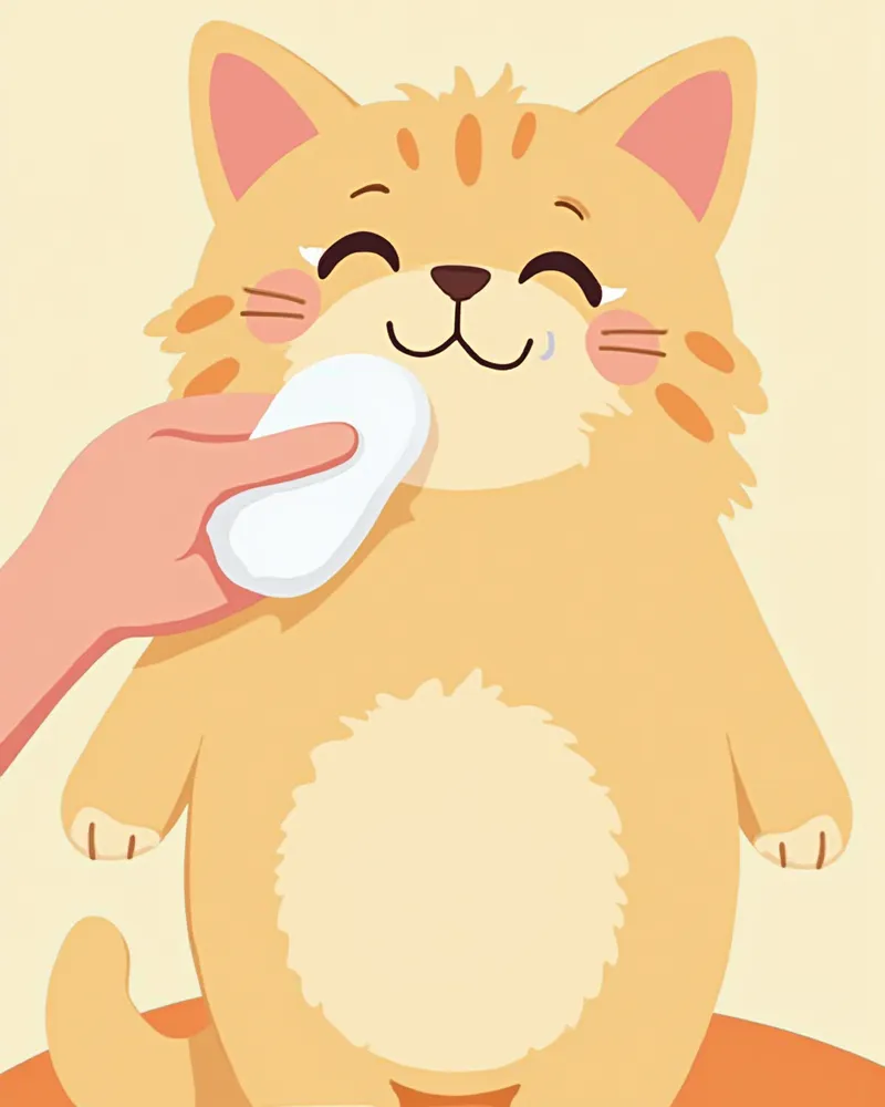 부드러운 거즈로 눈물 자국을 닦아주는 모습