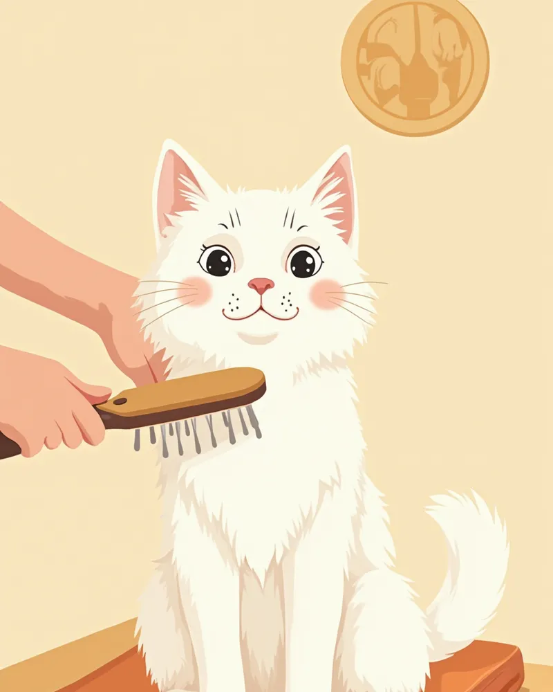 보호자가 페르시안 고양이의 긴 털을 빗질해 주는 모습