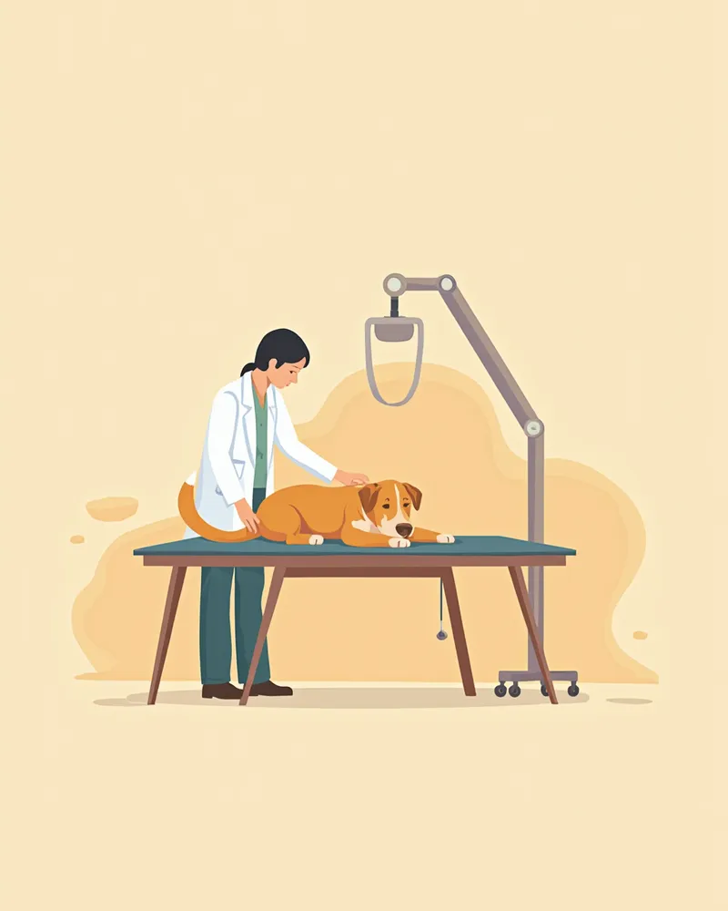 수의사가 중독 증상이 있는 강아지를 진찰하는 모습