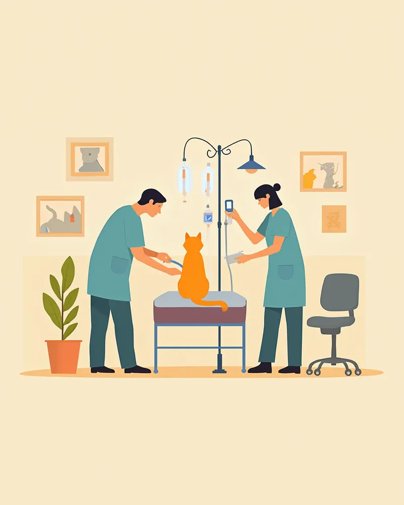 동물병원 중환자실에서 수액 치료를 받는 고양이