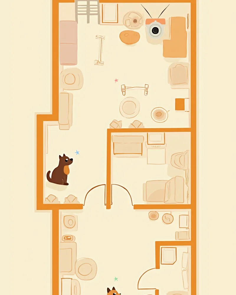 펫카메라 최적 설치 위치를 보여주는 평면도 일러스트