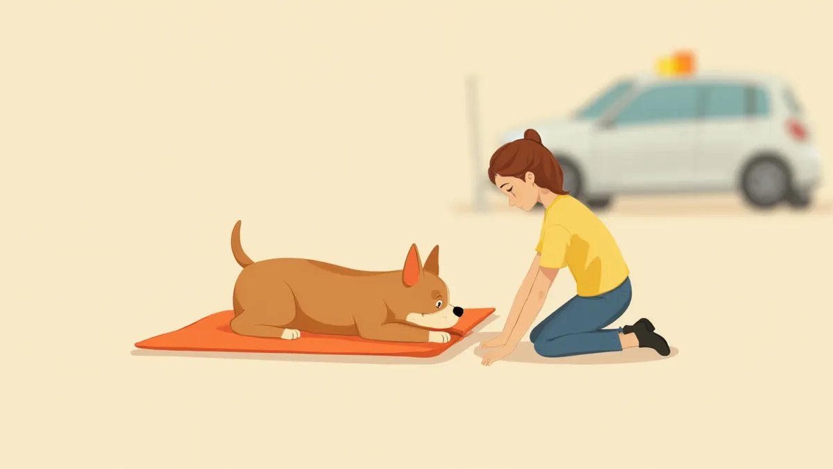 도로변에서 부상당한 강아지의 상태를 확인하는 보호자