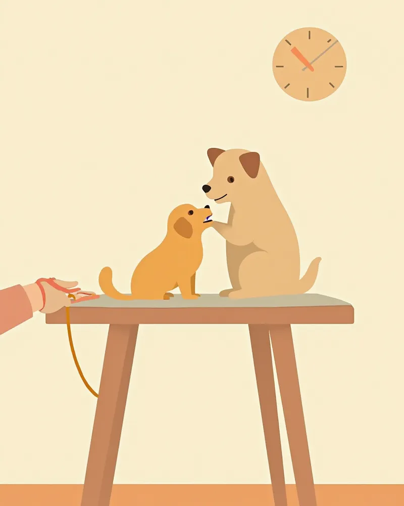 강아지의 잇몸 색과 맥박을 확인하는 수의사의 손