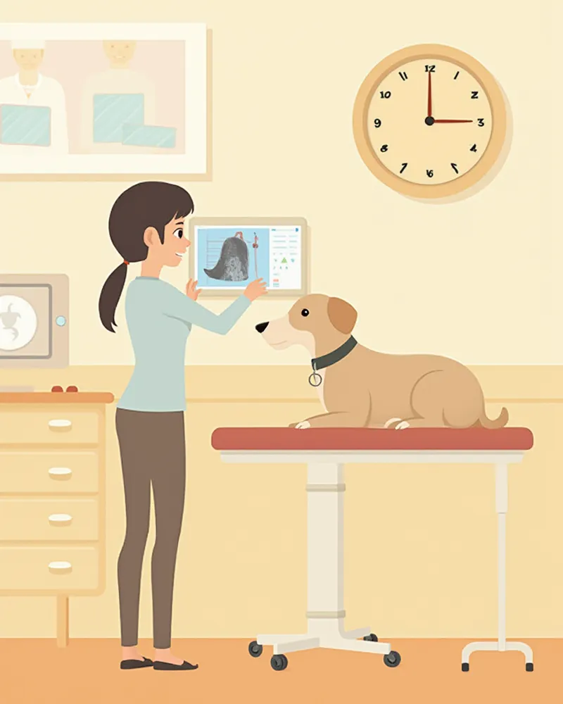 동물병원에서 강아지 엑스레이 사진을 확인하는 수의사