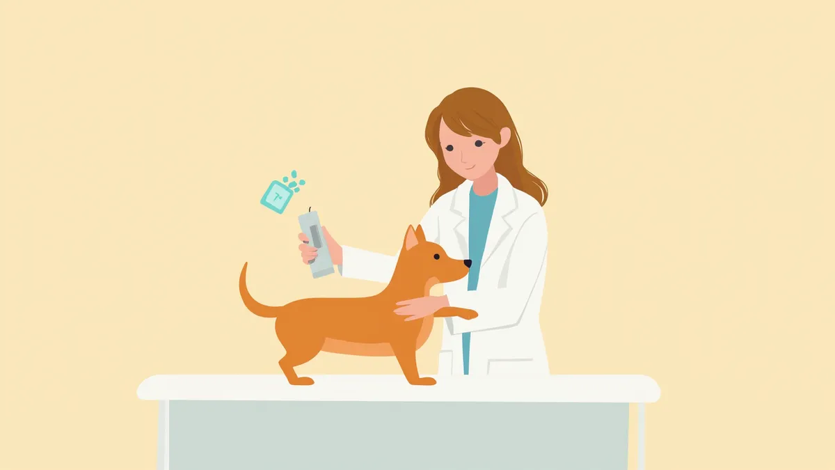 발과 귀 온도를 확인하는 수의사와 강아지