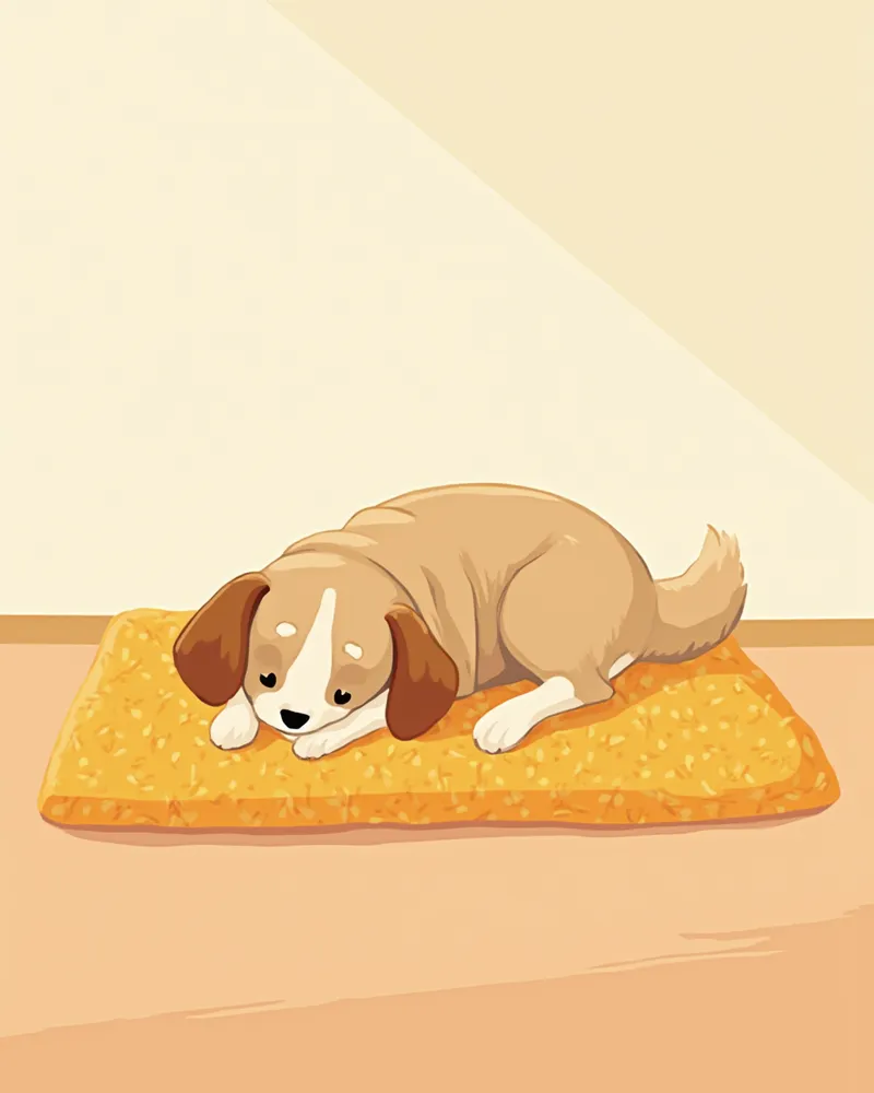 온열 매트 위에서 쉬고 있는 노령견