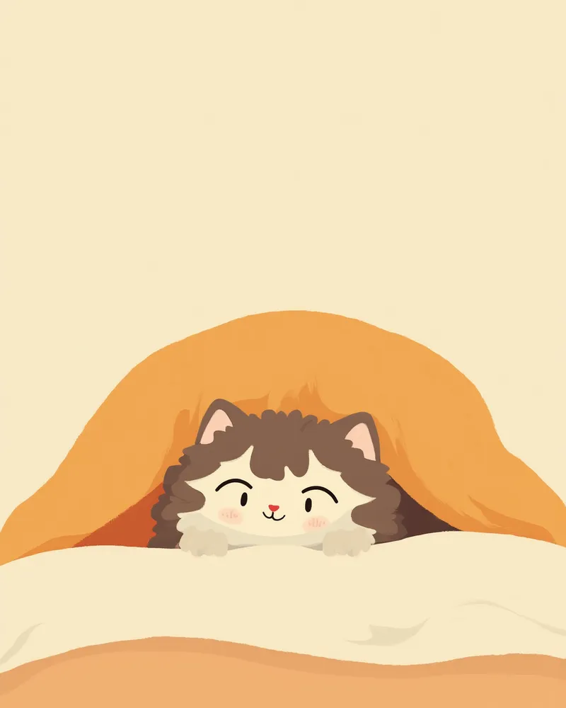 침대 밑에 숨어 눈만 보이는 위축된 고양이