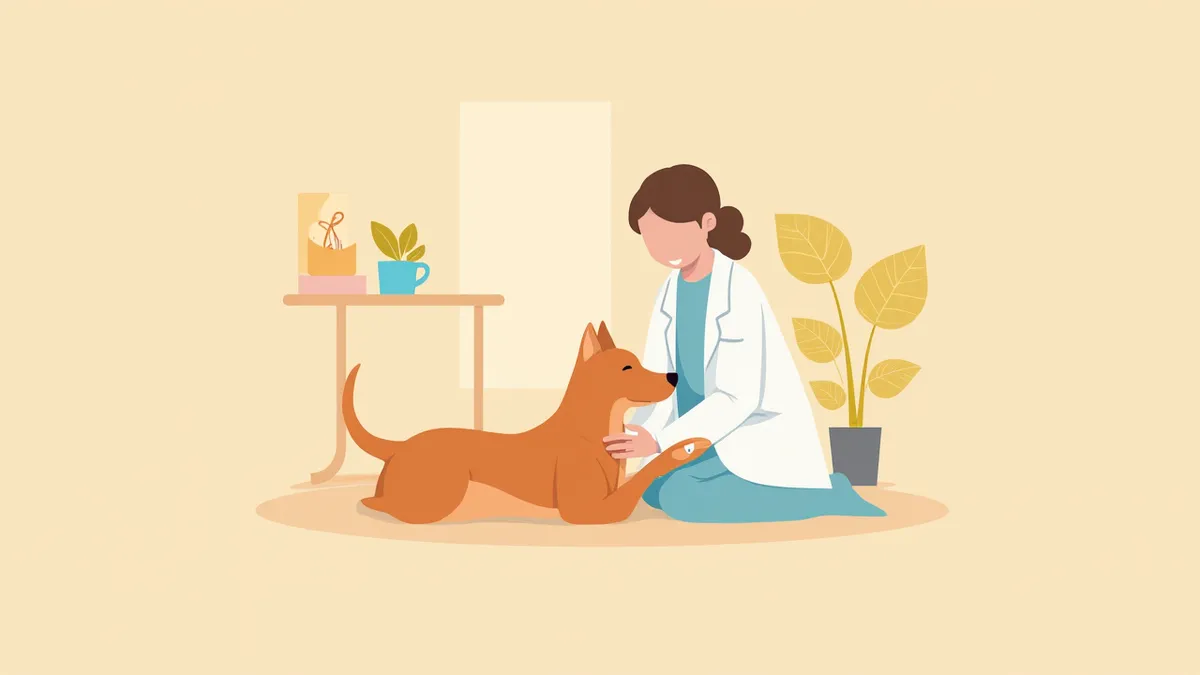 수의사가 노령 강아지를 편안하게 돌보는 모습