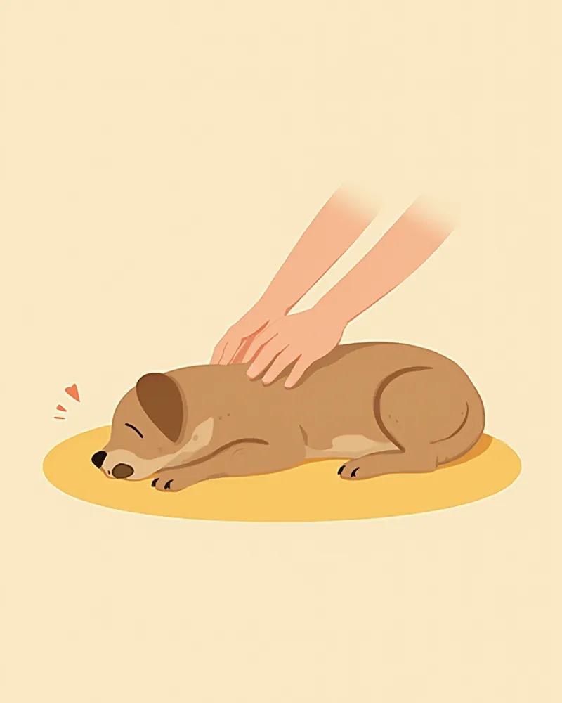 강아지에게 흉부 압박을 실시하는 모습