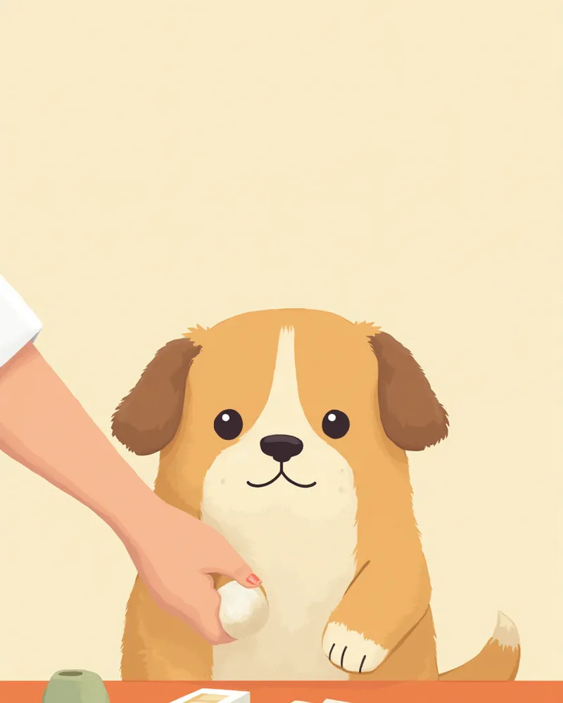 강아지 앞발에 거즈 붕대를 감아주는 모습