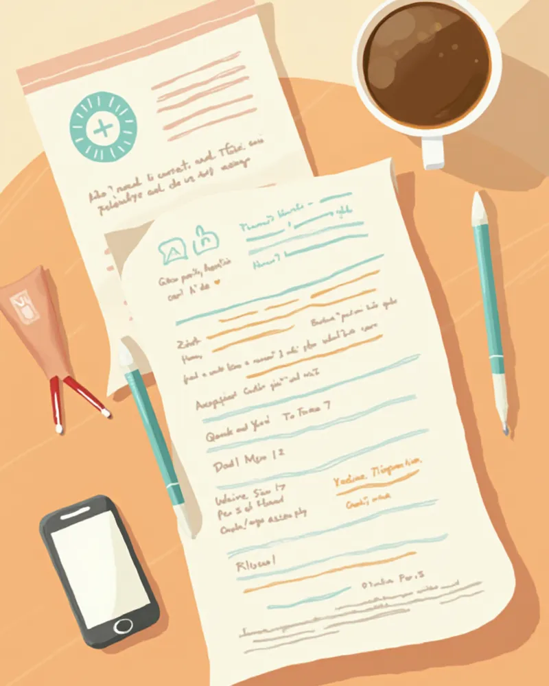 책상 위에 정리된 보험 청구 서류 3종