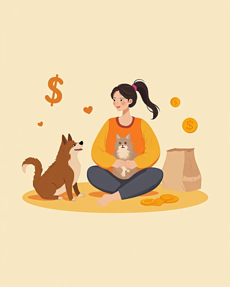 보험료 절약 방법을 알아보는 보호자와 반려동물 일러스트