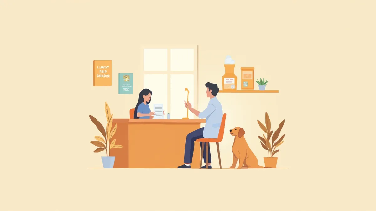 의료동의서를 설명받는 보호자와 수의사