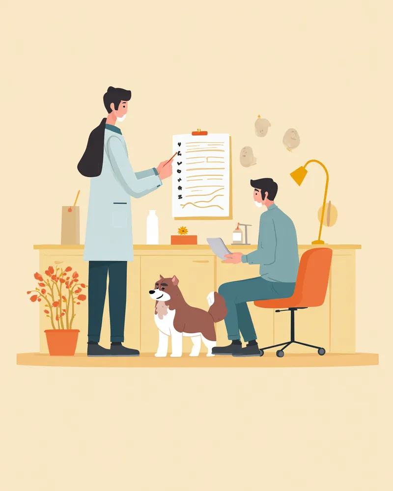 수술 동의서를 함께 검토하는 수의사와 보호자