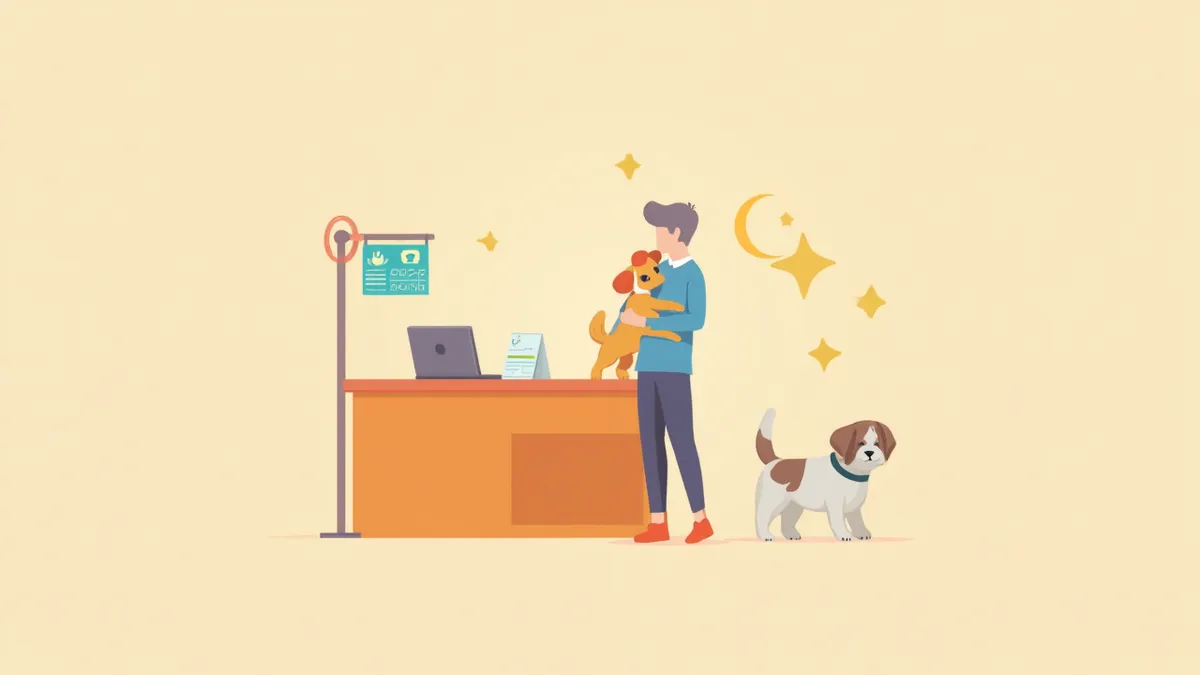 공항에서 반려견과 함께 해외 진료를 준비하는 보호자