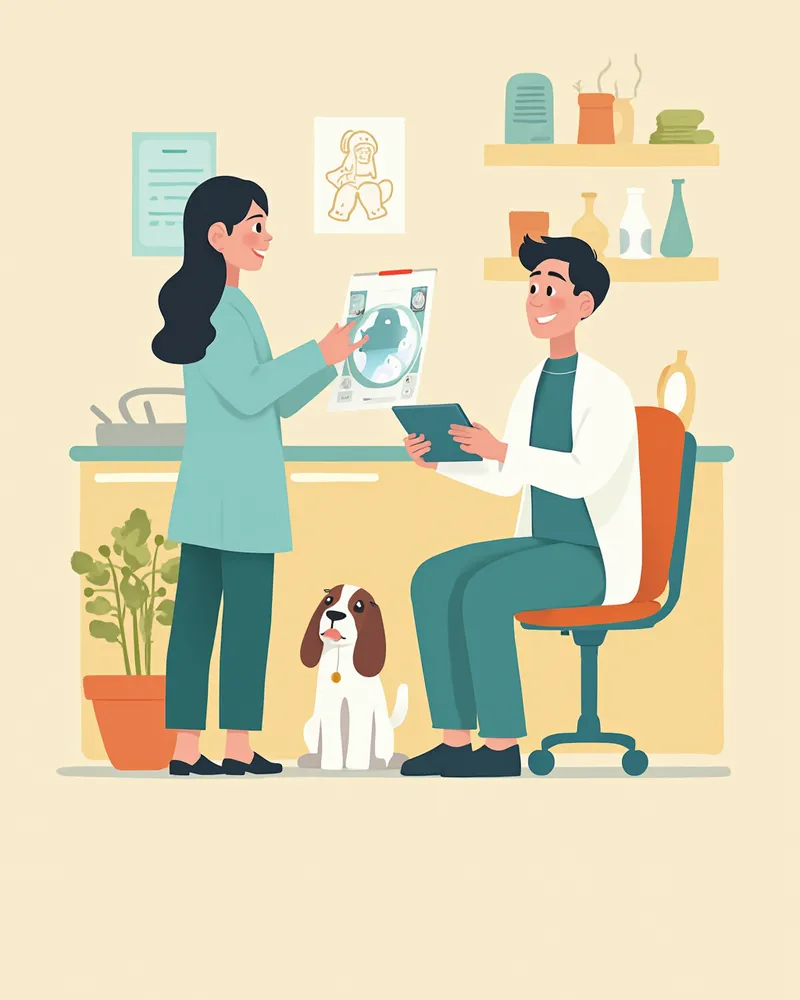 해외 동물병원에서 영상 검사 결과를 설명받는 보호자