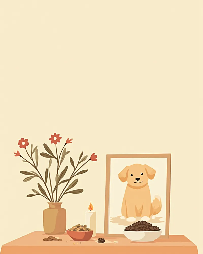 사진과 장난감, 간식을 올린 추모 테이블