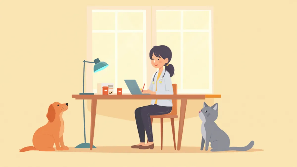 펫 영양사가 태블릿으로 반려동물 식이 계획을 작성하는 모습