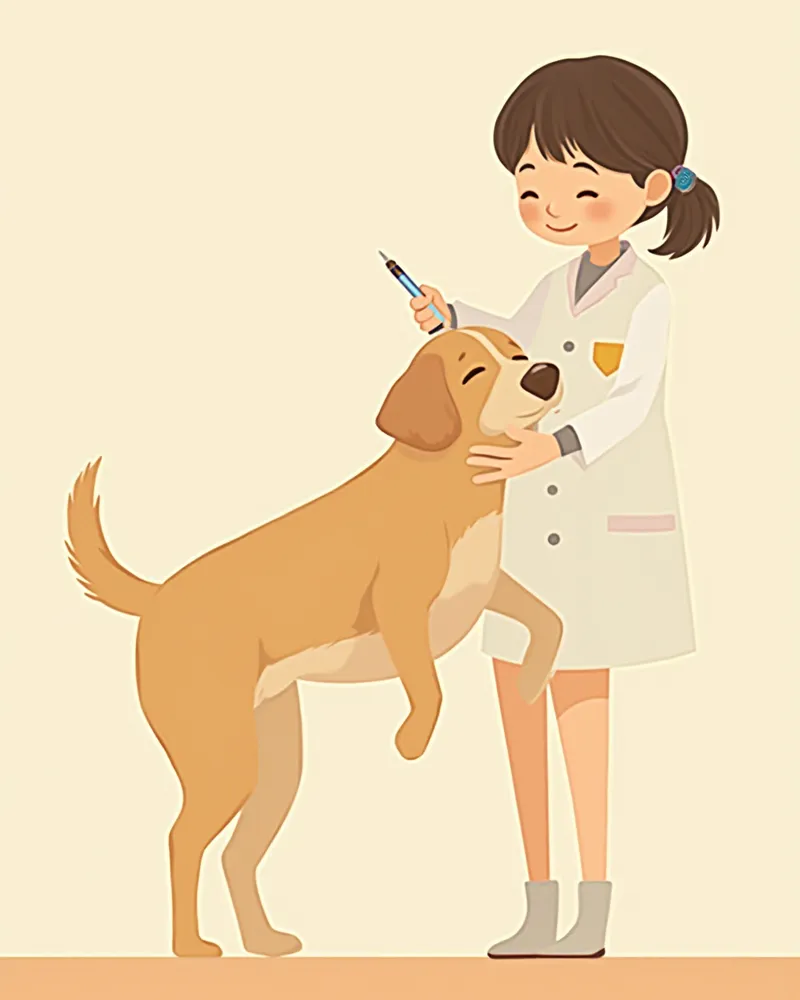 수의사가 강아지 목 뒤에 마이크로칩을 시술하는 모습